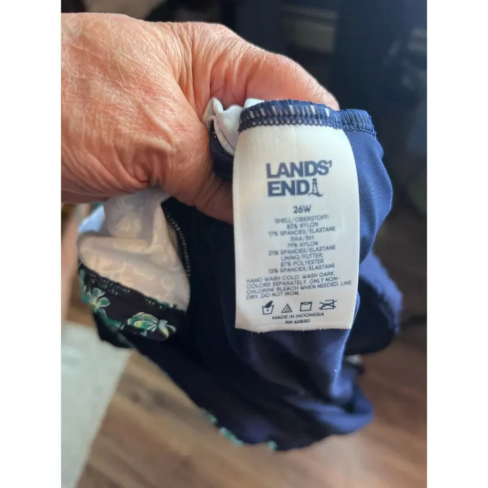 Lands’ End Tankini 26W Blue Green Floral Swimwear Pool Spa Cruisewear Beach